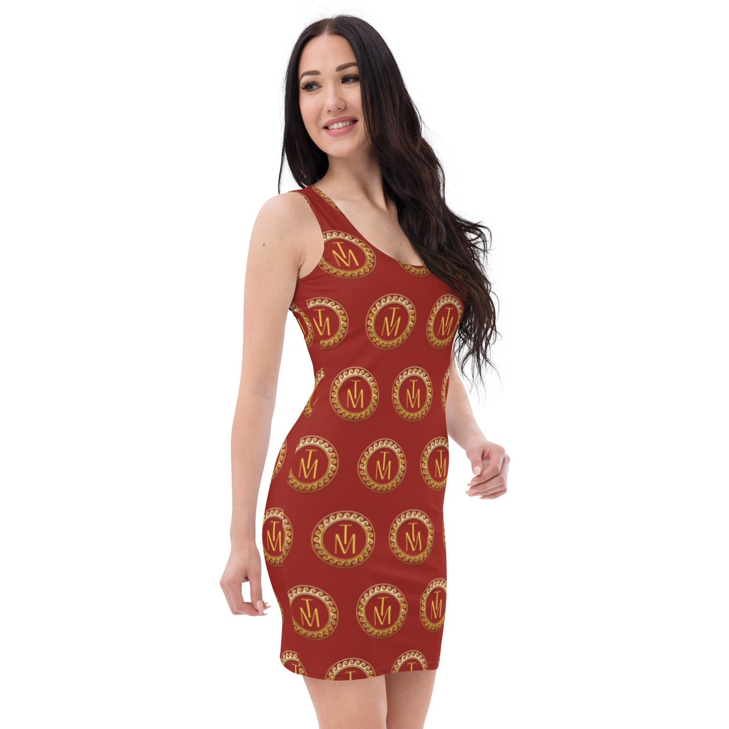 TM Luxury Full Burgundy Gold Logo Dress