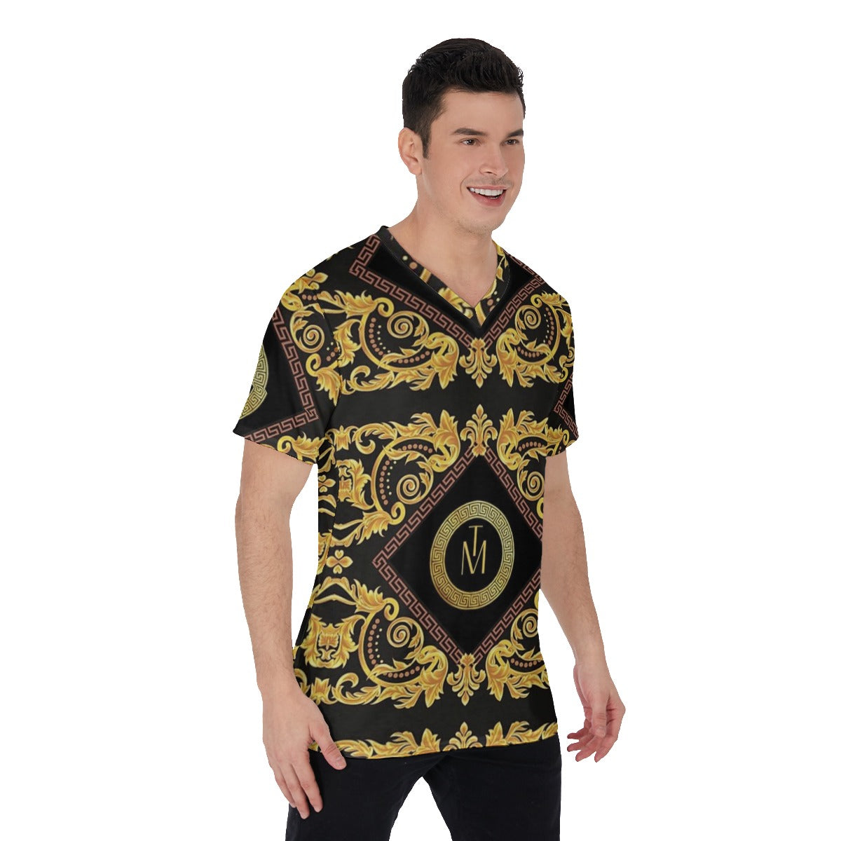 TM Greca Print V-Neck T-Shirt