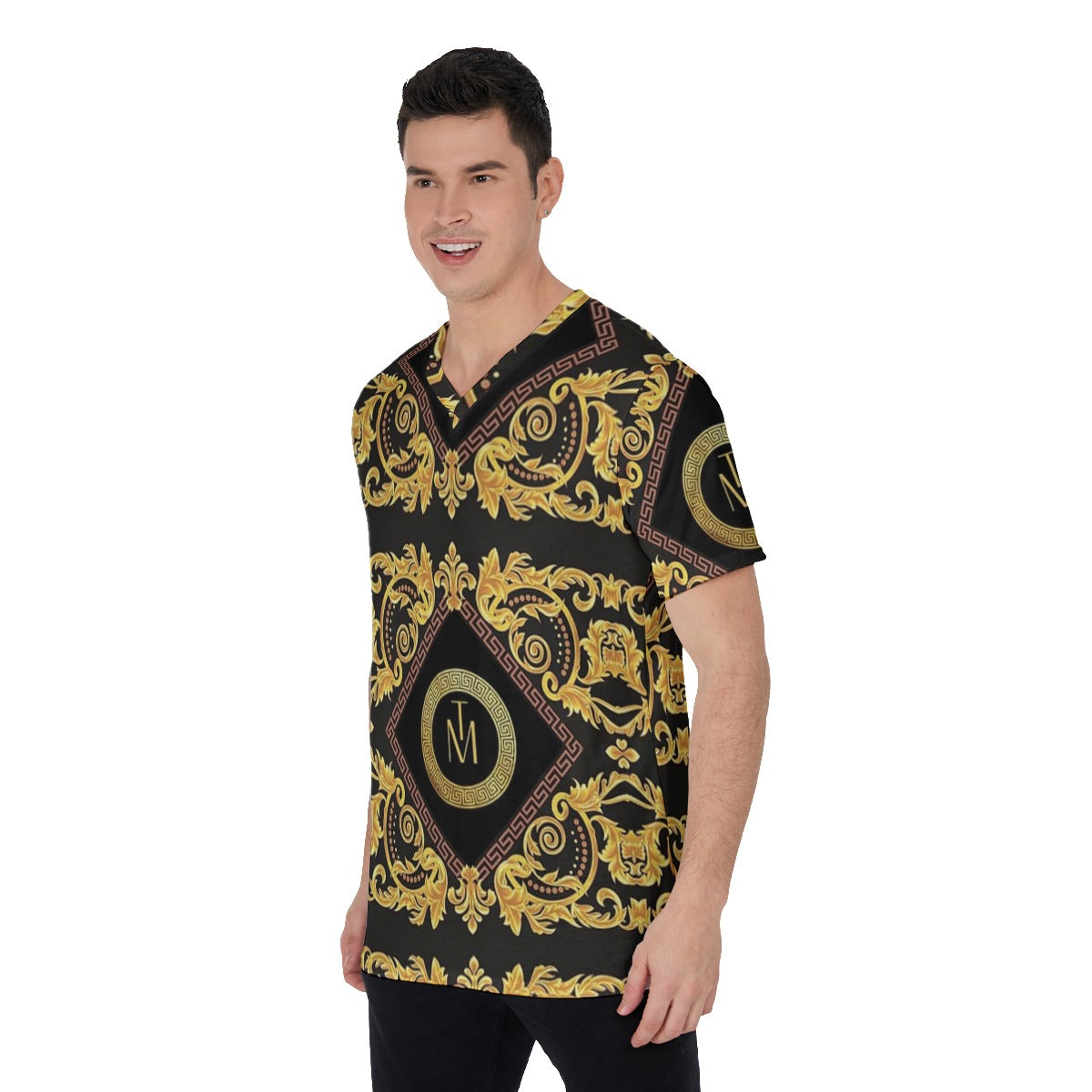 TM Greca Print V-Neck T-Shirt