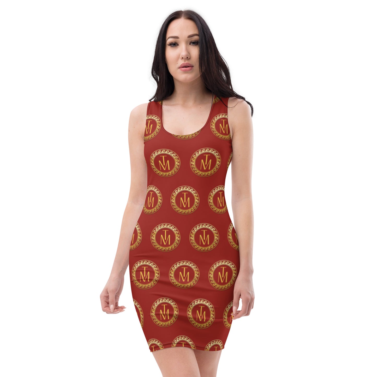 TM Luxury Full Burgundy Gold Logo Dress